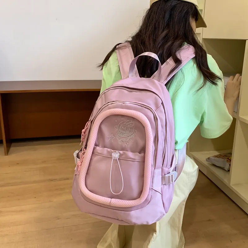 Alcohol Dragon Nylon Backpack Regular Women's White/Pink/Green/Purple-19