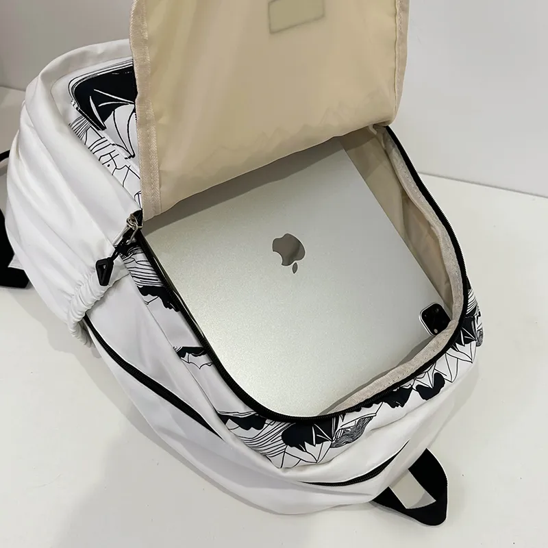 Alcohol Dragon Polyester Backpack Unisex White/Black-2