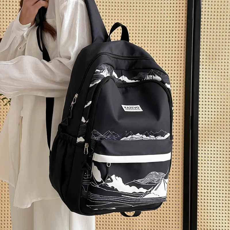 Alcohol Dragon Polyester Backpack Unisex White/Black-14