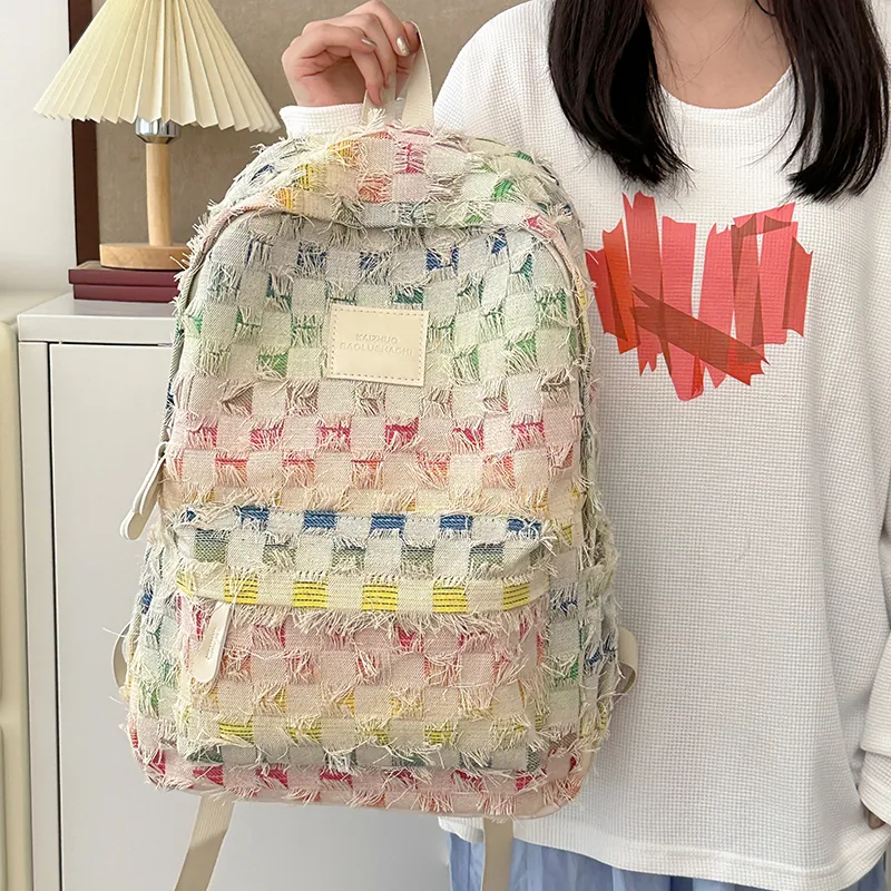 Alcohol Dragon Nylon Backpack Regular Women's Rectangular Block/Checkerboard/Stars-17