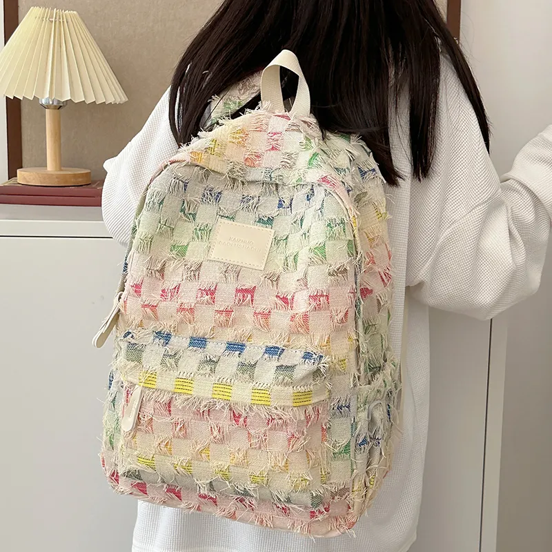 Alcohol Dragon Nylon Backpack Regular Women's Rectangular Block/Checkerboard/Stars-14