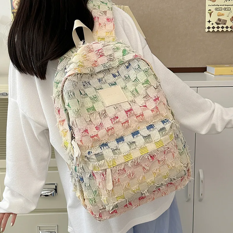 Alcohol Dragon Nylon Backpack Regular Women's Rectangular Block/Checkerboard/Stars-12