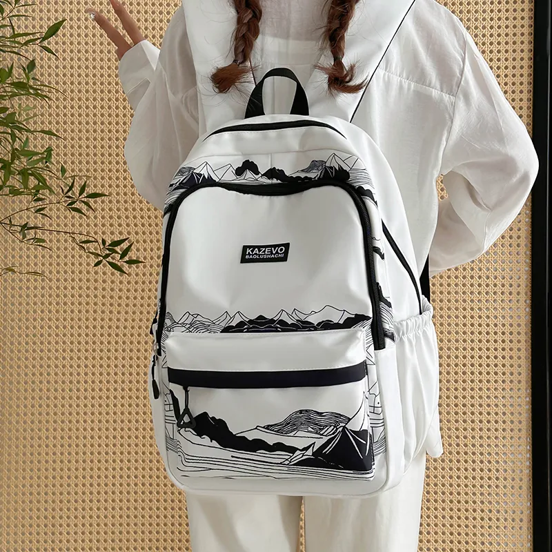 Alcohol Dragon Polyester Backpack Unisex White/Black-7
