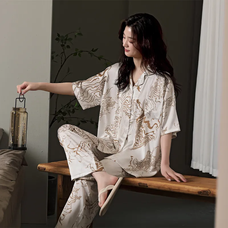 XUANZHITING Pajama Set Women's Light Coffee-6