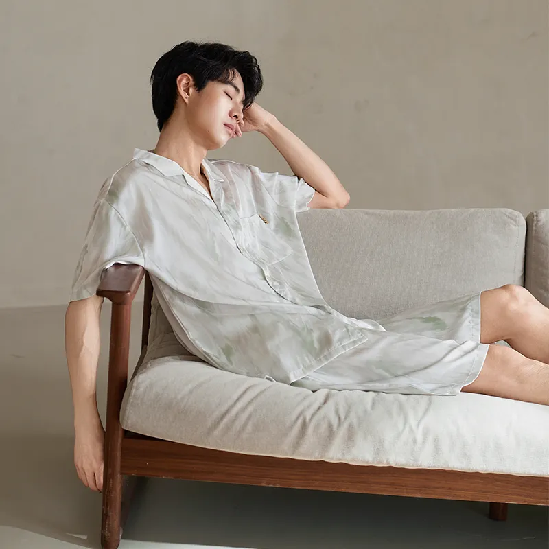 XUANZHITING Pajama Set Men's Light Green-1