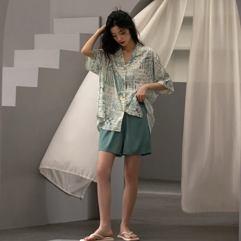 XUANZHITING Pajama Set Women's Cyan Teal-3