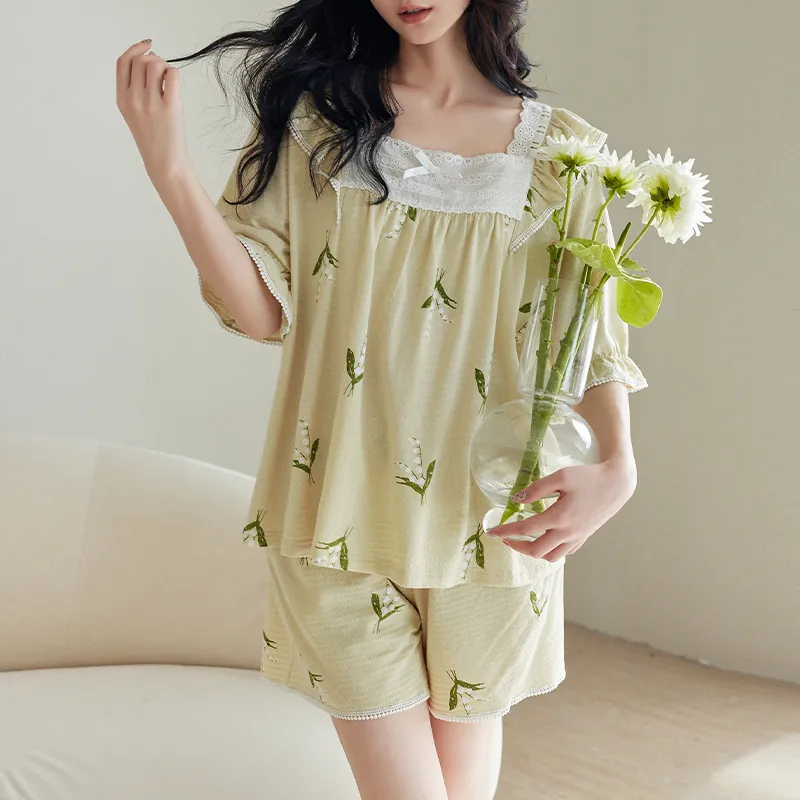 XUANZHITING Summer Pajama Set Women's Light Green-1