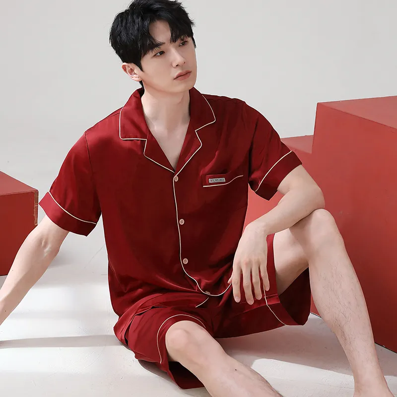 XUANZHITING Pajama Set Men's Red-4