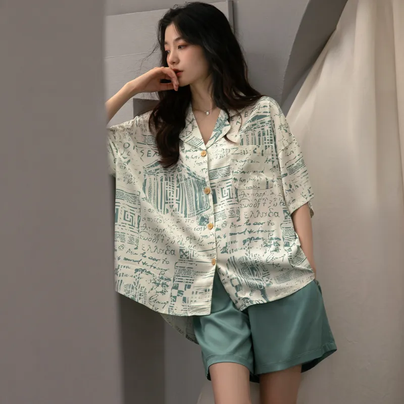 XUANZHITING Pajama Set Women's Cyan Teal-4