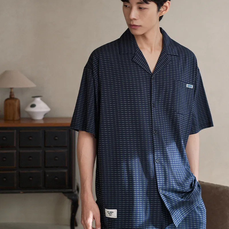 XUANZHITING Pajama Set Men's Dark Blue-5