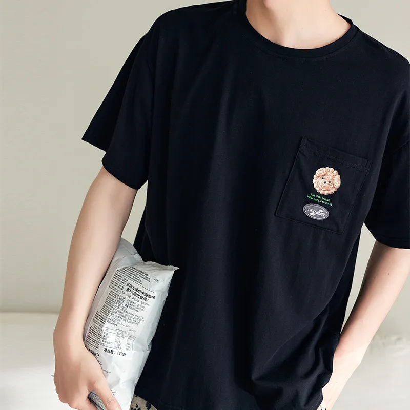 XUANZHITING Summer Pajama Set Men's Black-1