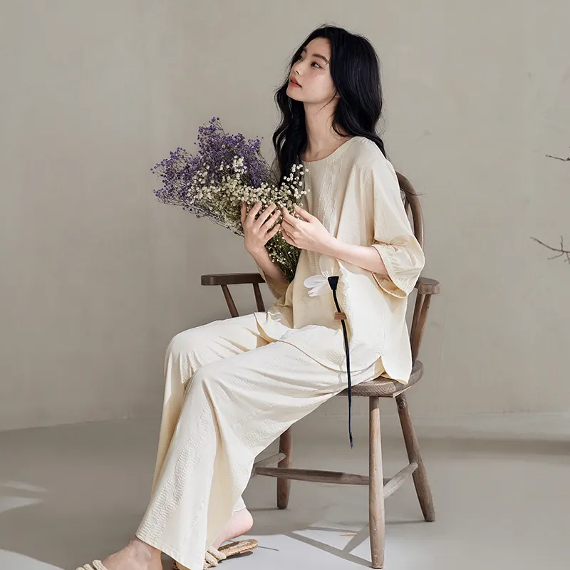 XUANZHITING Pajama Set Women's Apricot-4
