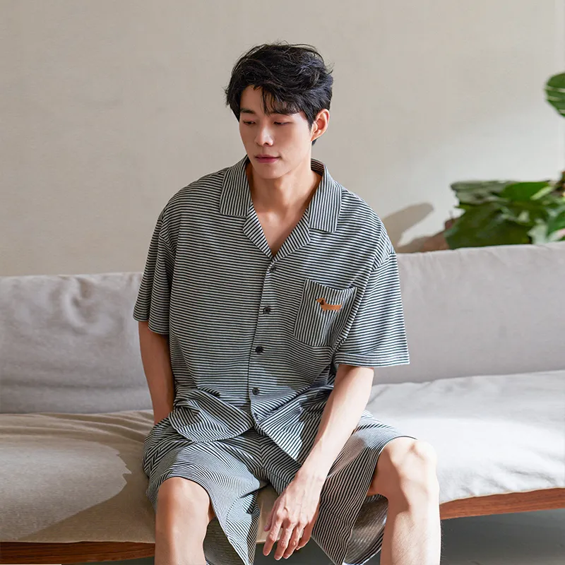 XUANZHITING Pajama Set Men's Striped Gray-2
