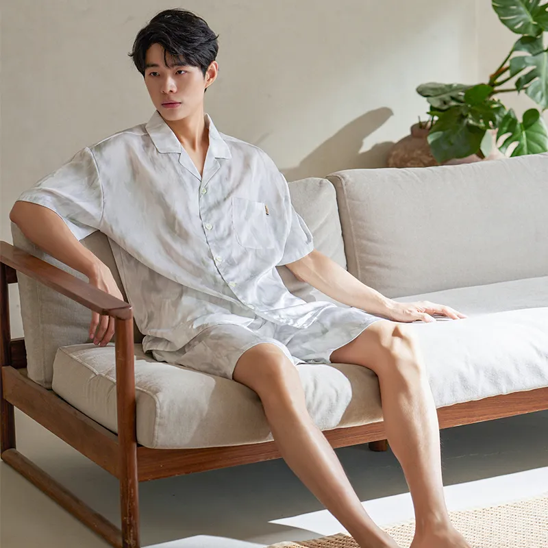XUANZHITING Pajama Set Men's Light Green-6