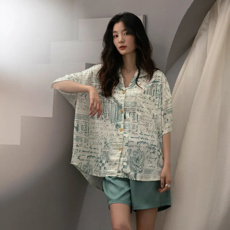 XUANZHITING Pajama Set Women's Cyan Teal-1