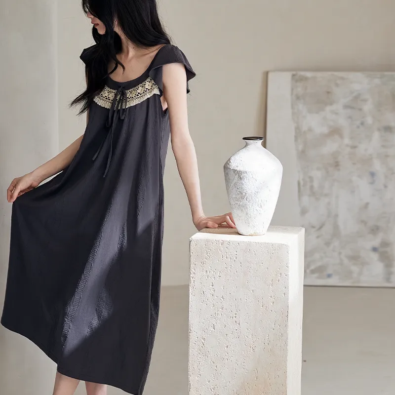 XUANZHITING Nightgown Women's Navy Blue-2