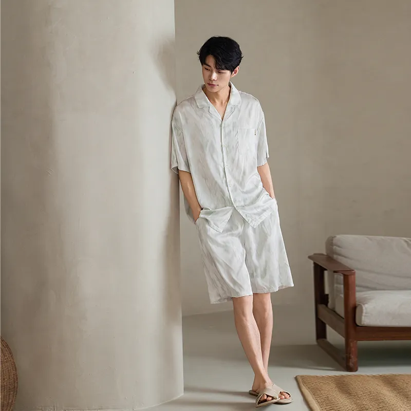 XUANZHITING Pajama Set Men's Light Green-5