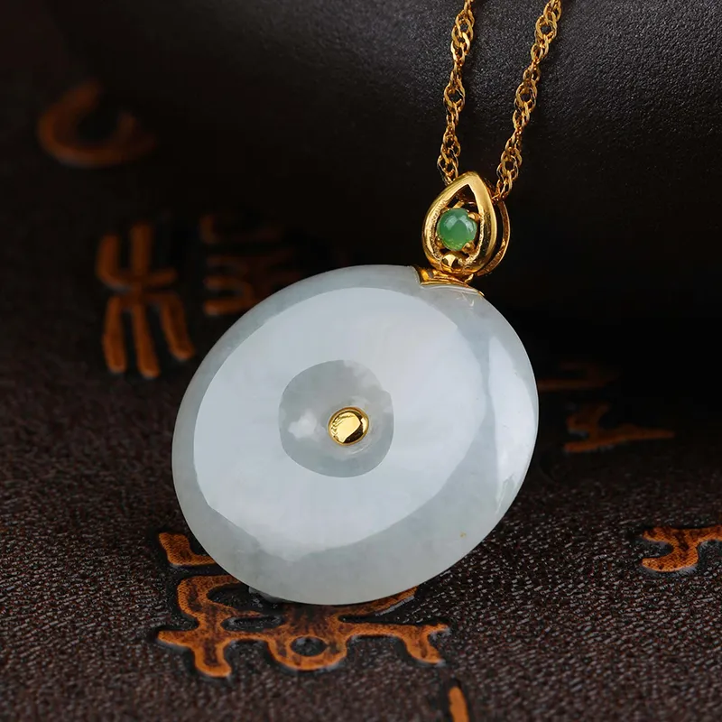 XIANGZHENFU Ice Glutinous Jadeite Peace Buckle Pendant Women's-2