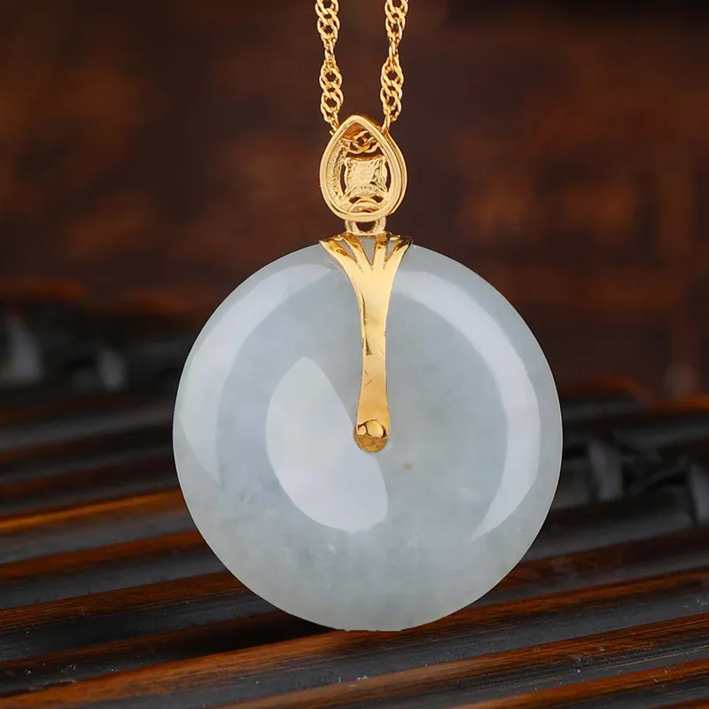 XIANGZHENFU Ice Glutinous Jadeite Peace Buckle Pendant Women's-3
