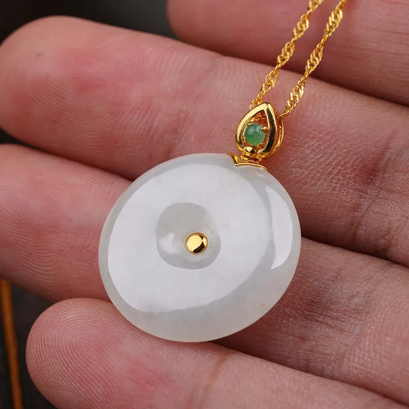 XIANGZHENFU Ice Glutinous Jadeite Peace Buckle Pendant Women's-4
