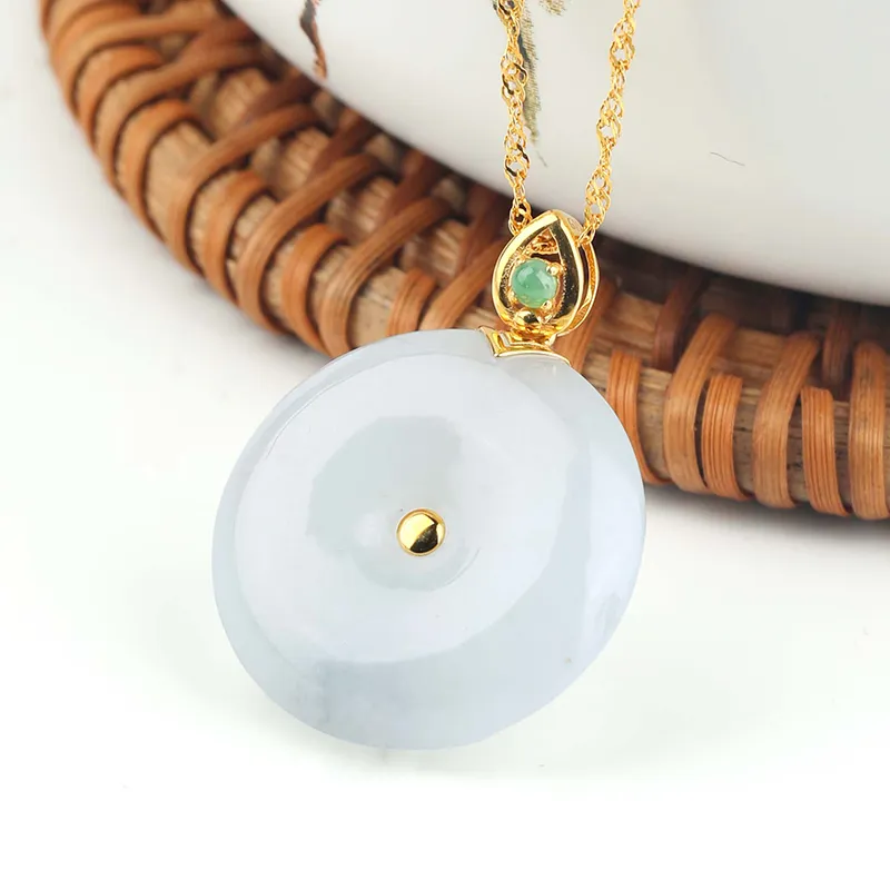 XIANGZHENFU Ice Glutinous Jadeite Peace Buckle Pendant Women's-5