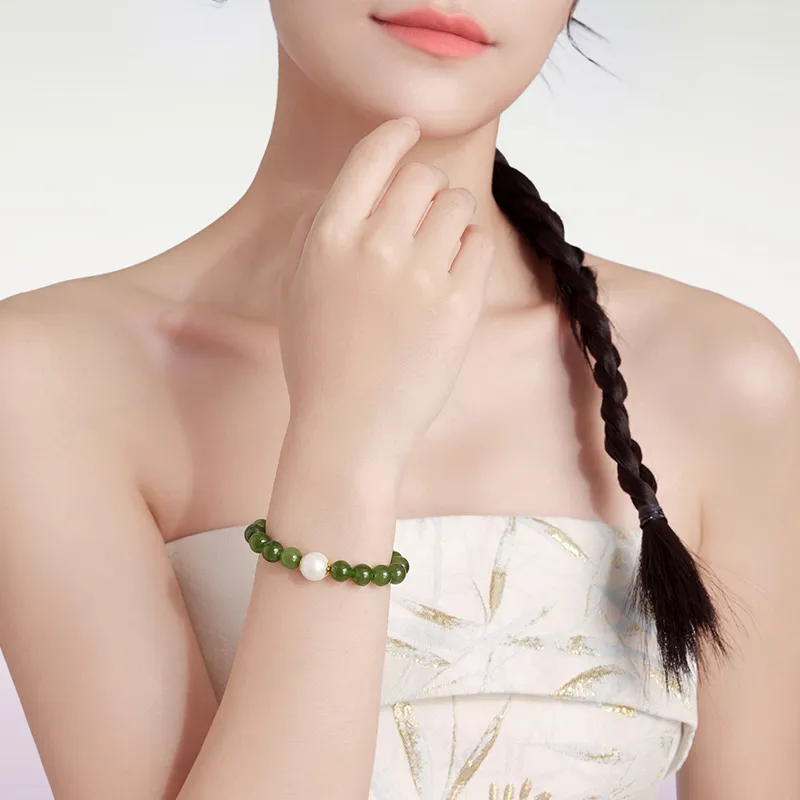 ZHOU LIU FU Solid Gold Hetian Jade Bracelets Women's Jasper-7