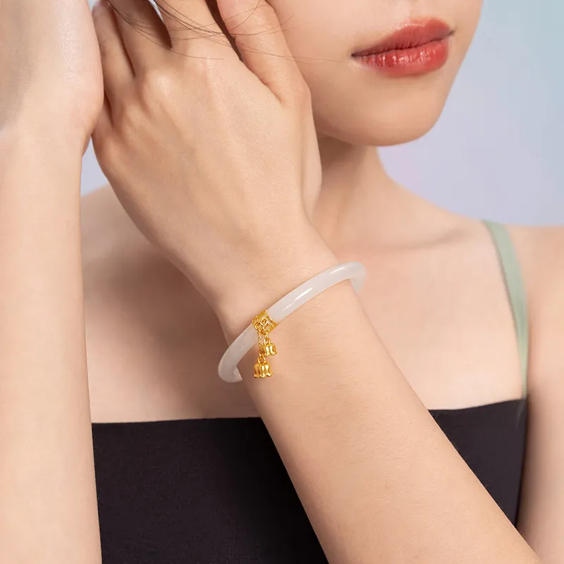 ZHOU LIU FU Bangles Pale Greenish White Jade Unisex-3