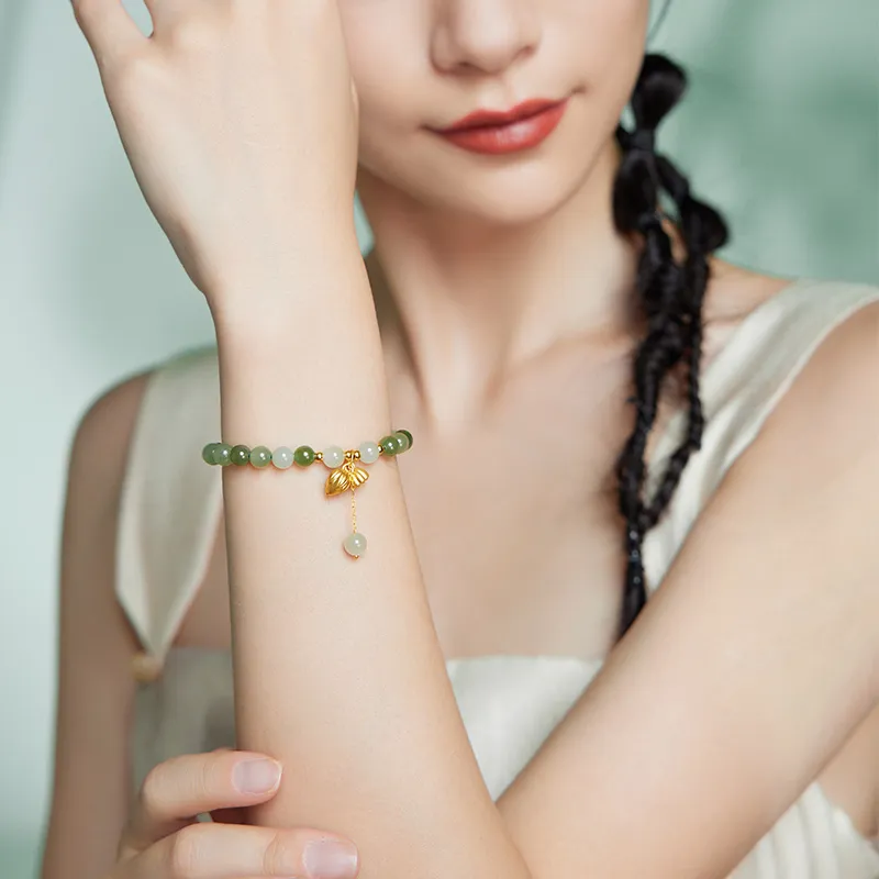 ZHOU LIU FU Hetian Jade Bracelets Women's Green Jade-3
