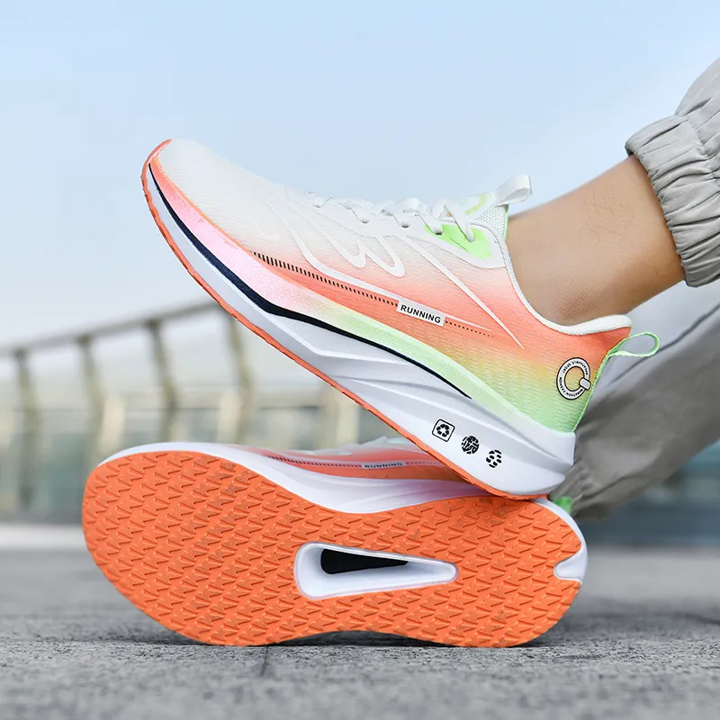QIUTEXIONG Running Shoes Unisex Low Top Black White/White Orange/Light Gray-12
