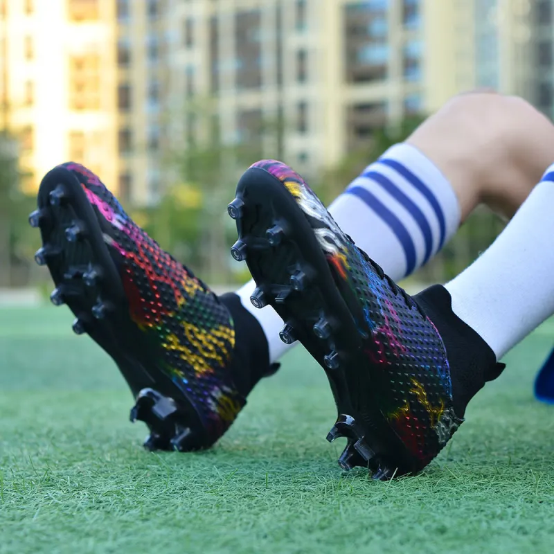 QIUTEXIONG FG Rubber Long Studs TF Rubber Broken Studs Soft Ground Firm Ground Slip Resistant Soccer Shoes Unisex-26