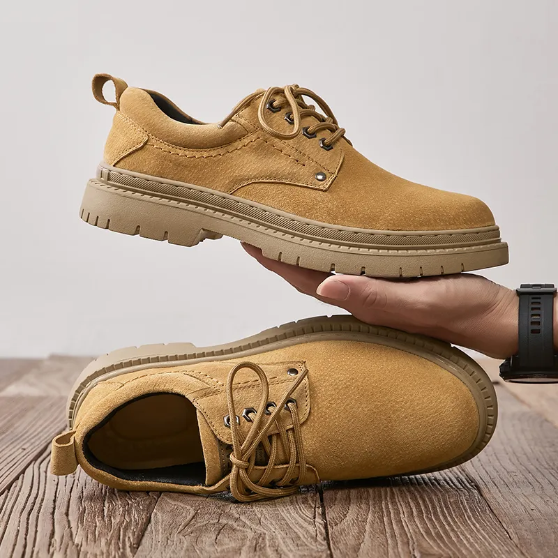 QIUTEXIONG Work Boots Men Low Top Gold/Sand/Khaki-4