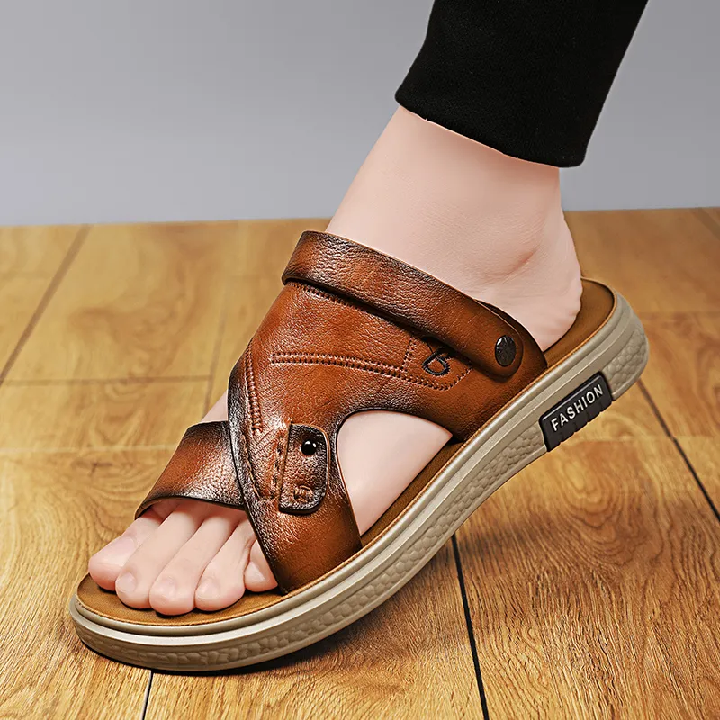 QIUTEXIONG Beach Sandals Men Yellow/Gray-4