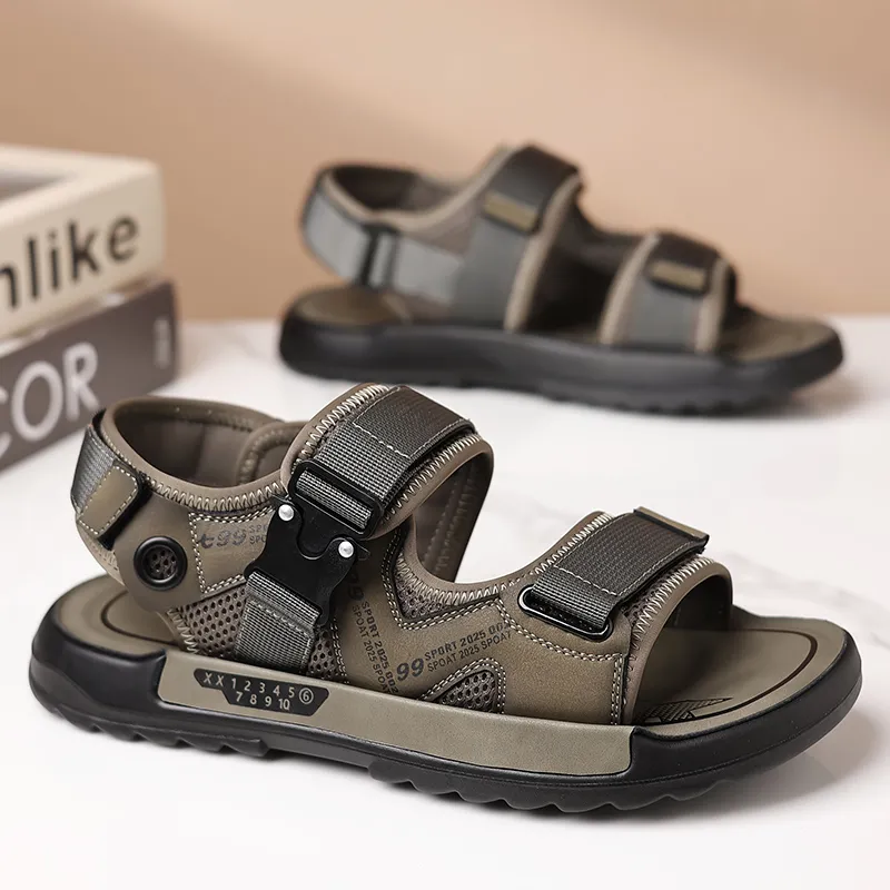 QIUTEXIONG Beach Sandals Men Black/Khaki-1