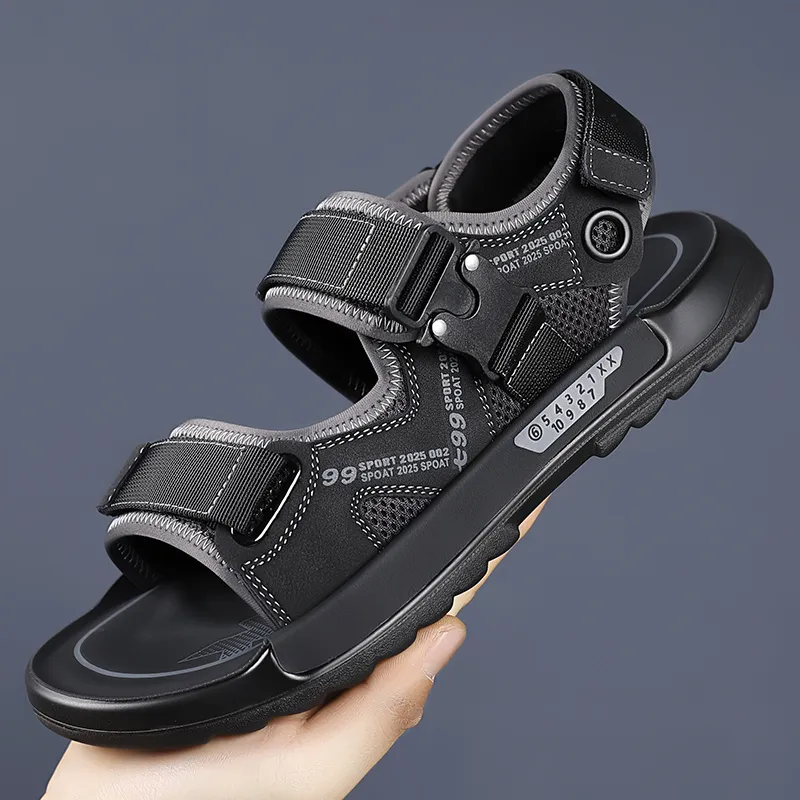 QIUTEXIONG Beach Sandals Men Black/Khaki-7