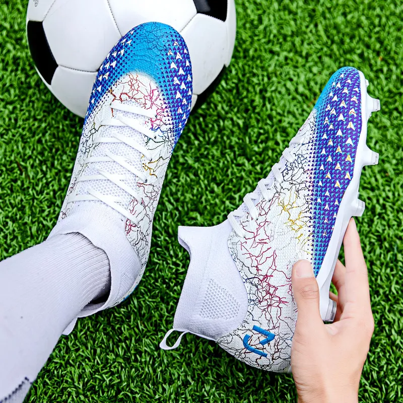 QIUTEXIONG Soccer Shoes Unisex High Top White/Black-30