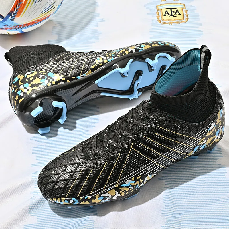 QIUTEXIONG Soccer Shoes Unisex High Top White/Black/Aqua-6