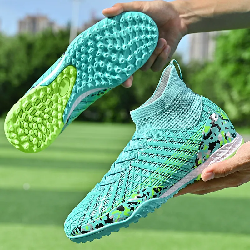 QIUTEXIONG Soccer Shoes Unisex High Top White/Black/Aqua-28
