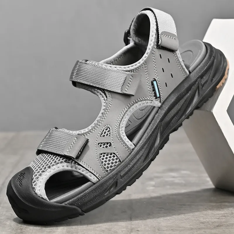 QIUTEXIONG Beach Sandals Men Black/Gray-9
