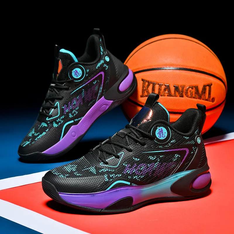 QIUTEXIONG Shock Absorbers Slip Resistant Breathable Mid Top Basketball Shoes Unisex-4