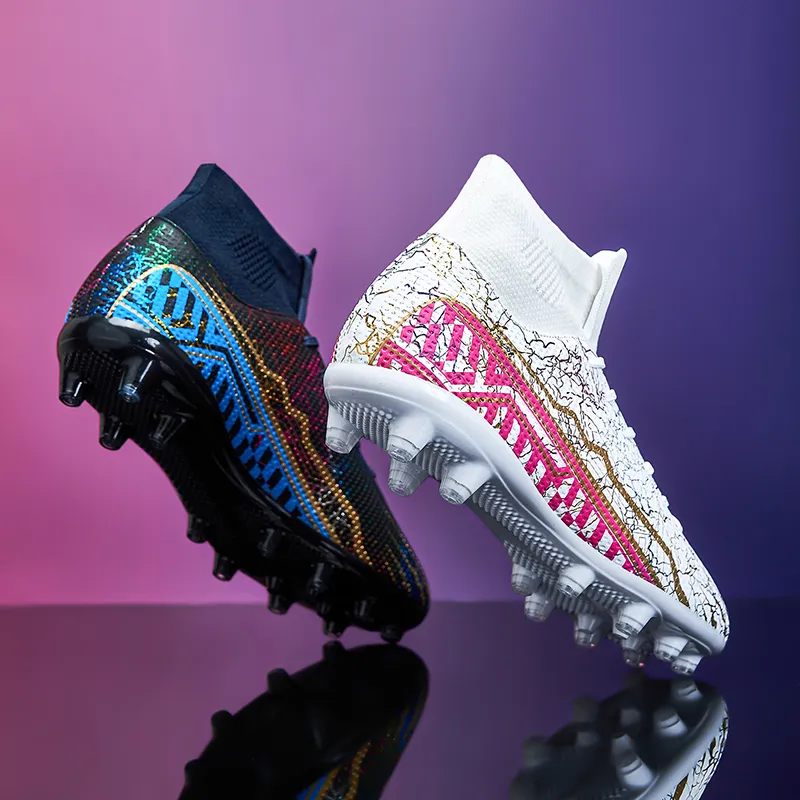 QIUTEXIONG Soccer Shoes Unisex High Top White/Black/Aqua/Mismatched-43