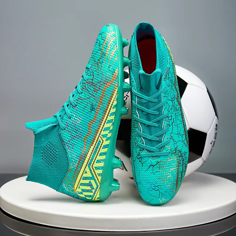 QIUTEXIONG Soccer Shoes Unisex High Top White/Black/Aqua/Mismatched-32