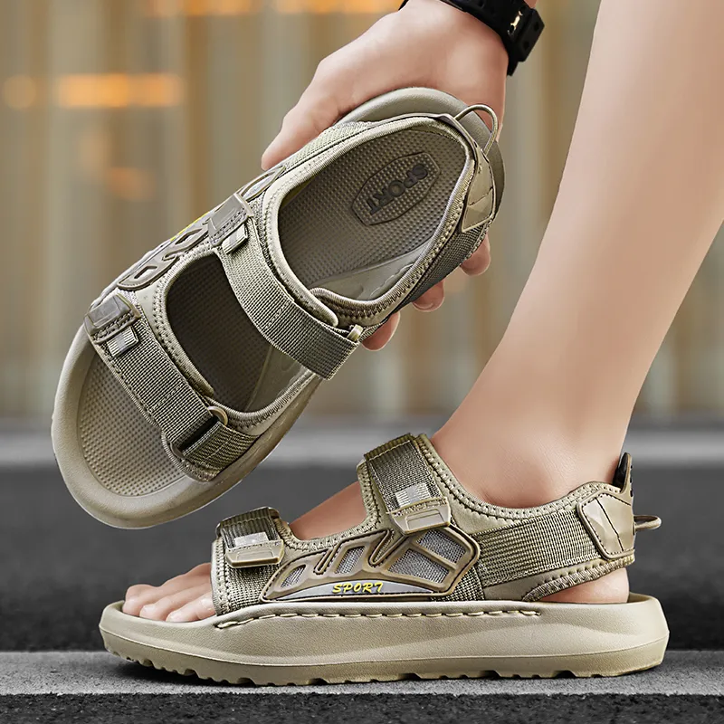 QIUTEXIONG Beach Sandals Men Black/Khaki-6