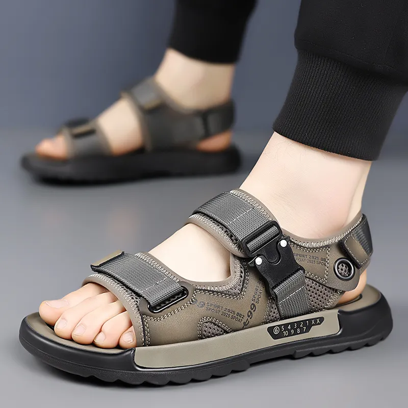 QIUTEXIONG Beach Sandals Men Black/Khaki-4