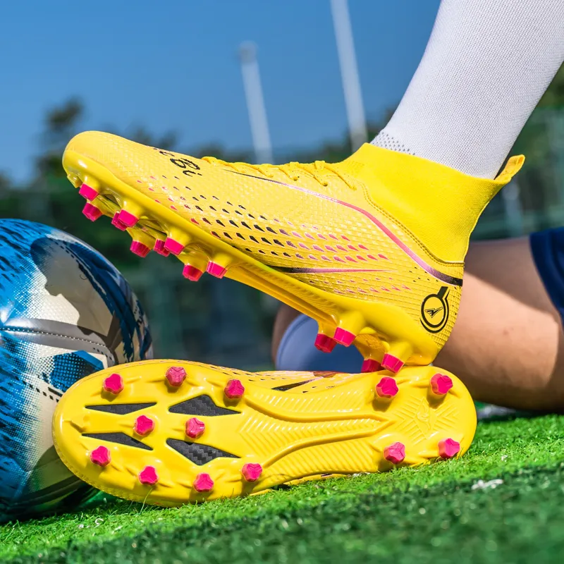 QIUTEXIONG Soccer Shoes Unisex High Top Pink/Green/Yellow-40