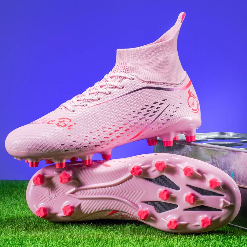 QIUTEXIONG Soccer Shoes Unisex High Top Pink/Green/Yellow-25