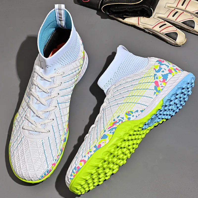 QIUTEXIONG Soccer Shoes Unisex High Top White/Black/Aqua-16