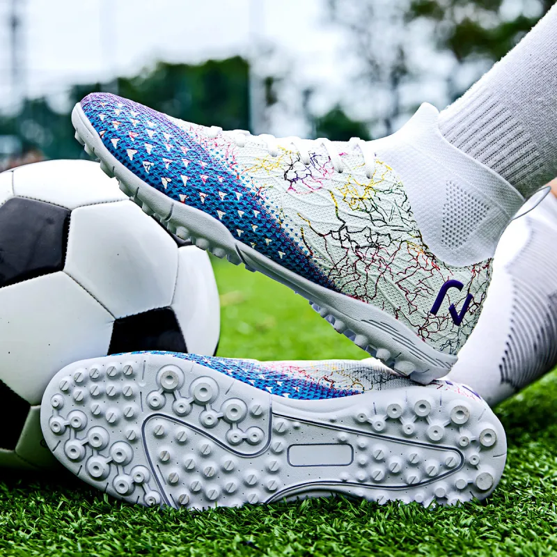 QIUTEXIONG Soccer Shoes Unisex High Top White/Black-6