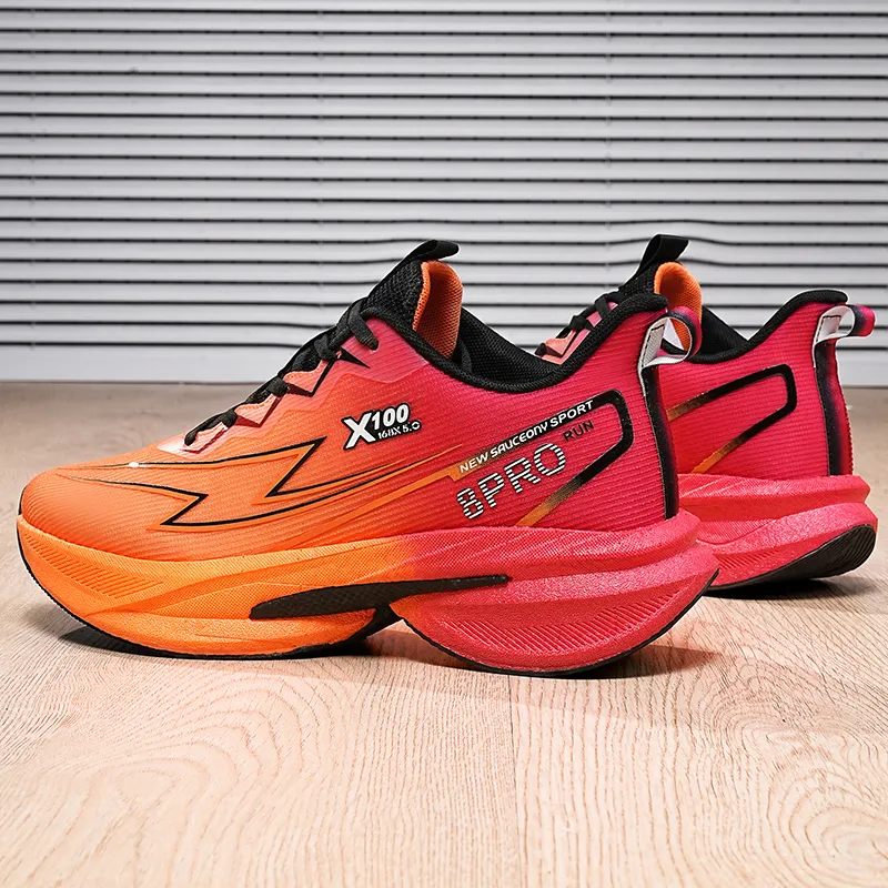 QIUTEXIONG Running Shoes Men Low Top Orange Red/White Rose Red/Grass Green-2