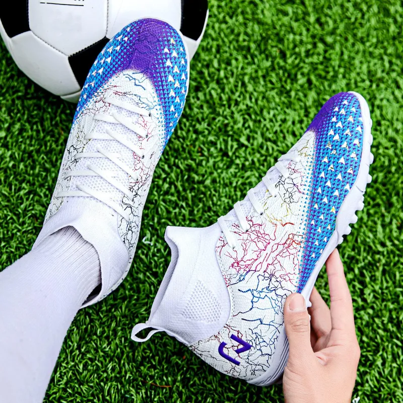 QIUTEXIONG Soccer Shoes Unisex High Top White/Black-3