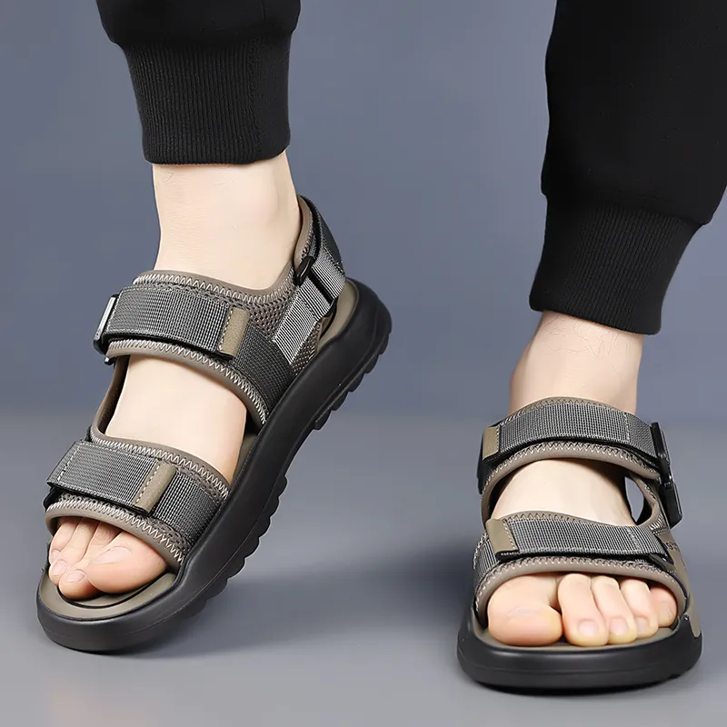 QIUTEXIONG Beach Sandals Men Black/Khaki-2
